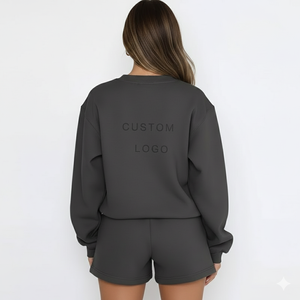 Conjunto Deportivo de 2 Piezas para Mujer, Sudadera y Pantalones Cortos Holgados de Algodón, Ropa Deportiva Personalizada para Entrenamiento y Jogging - Product Image 6