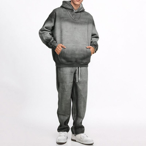 Survêtements surdimensionnés Stone Washed Sun Faded 350gsm personnalisés grande taille pantalons de survêtement et pull à capuche ensemble 2 pièces pour hommes - Product Image 1
