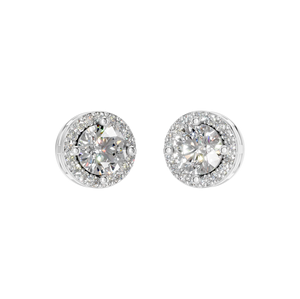 Boucles d'oreilles clous halo en or massif 14 carats avec diamant taille brillant, tendance, certifiées IGI, bijoux de créateur élégants, fournisseur en gros pour femmes - Product Image 3