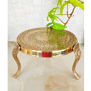 Handmade Traditional Style 3-<b>Step</b> Round Brass Nakasi Chowki for Poojan Temple Home Use for Diwali Occasions - Product Image 2
