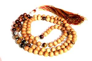 Collar Largo de Moda con Cuentas de Piedras Preciosas Naturales, Piedra Lunar, Madera de Sándalo India, Borla, 108 Cuentas Mala, Certificado - Product Image 2