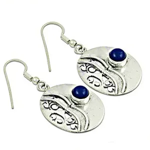 Boucles d'oreilles pendantes en argent 925 pour femmes, lapis-lazuli, plaqué or vintage, pendentif en perle d'eau douce - Product Image 2