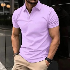 2025 New <b>Men's</b> Summer Casual Breathable Solid Color Cotton Bamboo Button Short Sleeved T-<b>shirt</b> for <b>Shirt</b> <b>Purple</b> Loose Collar - Product Image 5