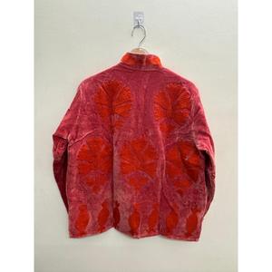 The Ember Garden Ladies <b>Reversible</b> Quilted Leather <b>Jacket</b> Rose Madder & Flame Velvet with Boho Style for Autumn Spring Season - Product Image 1