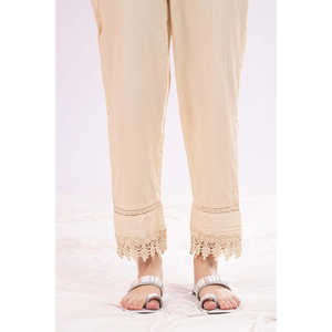 Pantalones anchos de mujer de tela cambra teñida, transpirables, suaves, de cintura alta, con decoración de encaje, lavado de color, estilo casual, estampado plano. - Product Image 3