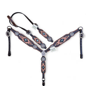 Exportateur indien Western têtière en cuir usiné à la main Ensemble de collier de poitrine en cuir de vachette véritable tressé OEM Ensemble de têtière de cheval - Product Image 1