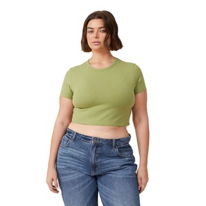 Venta caliente mujeres verde oliva en blanco estirable Slim Fit Crop Top para la venta de talla grande transpirable mujeres Crop camisetas - Product Image 2