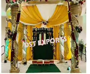 Los Mejores Pilares de Cristal FRP para Decoraciones de Bodas Indias, Magnífico Mandap Dorado, Acabado Dorado, Moderno y Portátil para Bodas en EE. UU. - Product Image 1