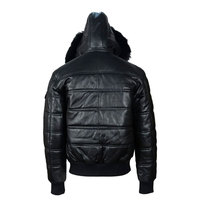 Veste matelassée en cuir pour homme avec blouson aviateur Veste en cuir style peau de mouton véritable Veste en cuir matelassé noir pour homme