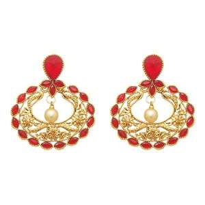 ต่างหูประดับหินสีทอง Maroon kundan kriaa - Product Image 1