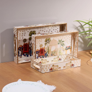 DULI Lot de 3 plateaux en bois MDF avec imprimé éléphant et chameau enduit d'émail imperméable - Product Image 5