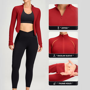 Chaqueta Deportiva de Yoga para Mujer, Ajustada, Manga Larga, Chaqueta Deportiva para Exteriores con Cremallera Completa, Top de Entrenamiento con Orificios para los Pulgares, Ropa de Gimnasio - Product Image 5