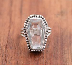 Amethyst <b>Ring</b> 925 Sterling Silver Coffin Shape Triple Band Statement <b>Ring</b> - Product Image 1