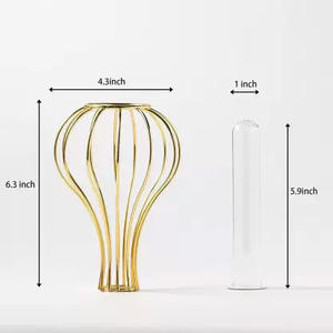 Etiquetado Privado, Compre Floreros de Diseño Antiguo Más Vendidos con Tubos de Vidrio, Marco de Hierro y Base de Madera, Color Personalizado - Product Image 3