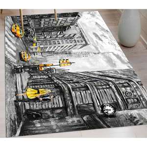Tapis imprimé - Jaune, Gris, Couple romantique, Petit, Vue sur la rue de New York, Porte d'entrée, Londres, Entrée, Tapis en chenille - Product Image 3