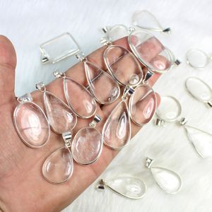 Collar de piedras preciosas de cuarzo de cristal transparente de hermosa calidad acabado pulido suave cabujón de piedras preciosas colgante de bisel al por mayor - Product Image 1