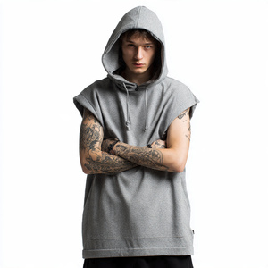 Loose Fit Cut Shoulder <b>Sleeveless</b> <b>Hoodie</b> Men Workout Fitness Wear <b>Hoodie</b> Singlet Tops Gym Exercise <b>Sleeveless</b> Hood Tops - Product Image 5