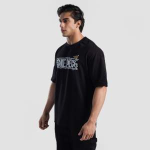 T-shirt en jersey noir uni léger Base One, 100 % coton, 300 g/m², coupe oversize, vêtements compressés avec étiquette personnalisée - Product Image 3