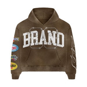 ชุดวอร์มแนวสตรีทแวร์สำหรับแข่งรถชุดโอเวอร์ไซส์ใส่ได้ทั้งชายและหญิงเสื้อมีฮู้ดและกางเกงแนววินเทจซักได้ตามต้องการ - Product Image 5