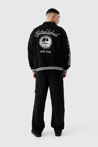 Veste universitaire unisexe en laine à fermeture à boutons broderie chenille col montant noir grande taille streetwear d'hiver essentiel tissé - Product Image 6