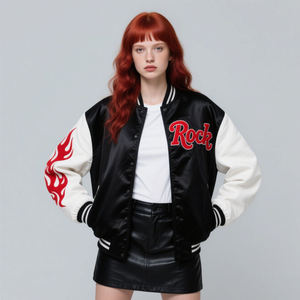 Veste universitaire brodée Rock, noir et blanc, manches flamboyantes, unisexe adulte, vêtement de sport - Product Image 5