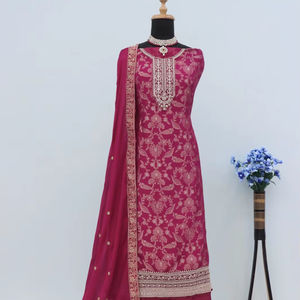 Elegante elegante de cuerpo entero de invierno pesado trabajo Jacquard viscosa Chic Chinon Dupatta; Bodas paquistaníes elegantes ropa India - Product Image 1