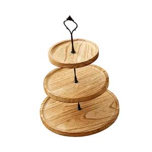 Support à gâteau en bois massif à trois niveaux de qualité supérieure, élégant et rustique, pour la présentation de desserts lors de mariages et de fêtes - Product Image 1
