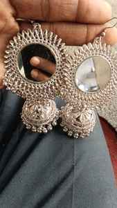 Pendientes Jhumki Oxidados para Mujer, Calidad Premium, Perfectos para Uso Casual, Ocasiones Festivas, Jhumki Tradicional Indio con Espejo - Product Image 2