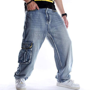 Jean baggy décontracté avec style décontracté et tissu durable Jean baggy avec bord brut et aspect délavé vintage - Product Image 3
