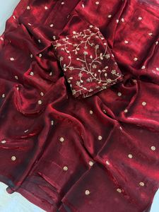 Sari en satin de soie pour femme adulte, entièrement orné de sequins, fabriqué en Inde, sans impression, en stock - Product Image 4