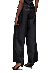 Vintage Style Women's Leather Pants Mid-Waist Wide Leg Straight Cut Anti-Wrinkle Breathable Sustainable Logo Stripe for Winter - Product Image 3