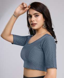 Trendmalls chemisier décontracté pour femme Dobby coton élastine extensible tissé uni teint nœud manches raglan demi-manche lavable - Product Image 5