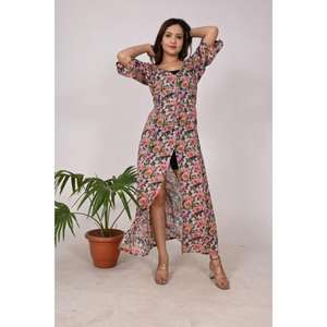 ชุดเดรสยาวของผู้หญิงชุดเดรสผ้าคอตตอนอินเดียซักได้พิมพ์ลายดอกไม้ชุดปาร์ตี้หรูหรา - Product Image 4