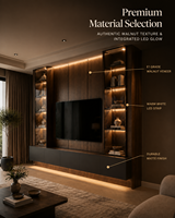 Meuble TV mural LED de luxe moderne KEJIA, centre de divertissement flottant avec vitrine en verre cannelé