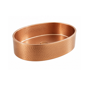 DIVRIS Lavabo en cuivre martelé fait main, rond, à cuve unique, pour comptoir, surface polie rustique, finition mate, modèle DRC-2030 - Product Image 1