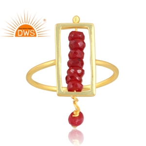 ธรรมชาติทับทิมตั้งทอง925เงินสเตอร์ลิงสี่เหลี่ยมเสน่ห์แหวนผู้ผลิตเครื่องประดับอัญมณีมีค่า - Product Image 3