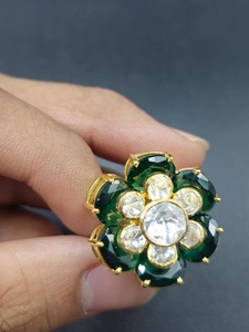 Anillo de cóctel de lujo hecho a mano con flor nano, chapado en oro de 18 quilates y plata de ley 925, joyería nupcial india - Product Image 1