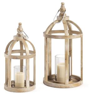 Linterna de madera decorativa para el hogar, juego de dos candelabros clásicos indios con estilo al por mayor, linterna de vela de madera de diseñador - Product Image 1