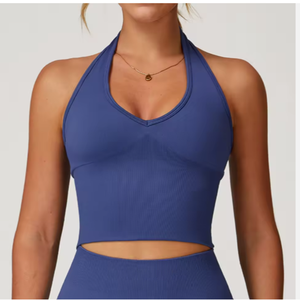 High Quality Custom Women's V-Cut Collar <b>Tank</b> <b>Top</b> Fashionable Jersey Breathable Casual Style for Yoga Bow Logo Front Short - Product Image 2