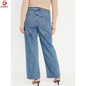 Pantalones vaqueros de cintura alta de pierna ancha para mujer Directo de fábrica Mejor precio Venta Pantalones de mezclilla para mujer hechos a medida - Product Image 2