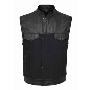 เสื้อกั๊กหนังยีนส์แขนกุดดีไซน์ใหม่เสื้อกั๊กหนังสไตล์นักขี่จักรยานคอกลมกันลมสไตล์ชอปเปอร์สำหรับผู้ชายเสื้อกั๊กหนัง - Product Image 1