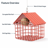 Mangeoire à oiseaux suspendue JH-Mech, durable, en acier allié, avec revêtement en poudre noire, pour jardin, mangeoire à oiseaux en forme de boule de graisse animale
