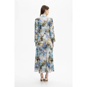 Vestido Casual Largo Azul con Estampado, Cuello Cuadrado y Volantes - Product Image 3