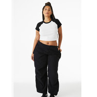 Camiseta Corta Bella Canvas de Mezclilla Blanca/Negra para Mujer, con Microcanalé, Cuello Raglán, Transpirable, con Orificios 3D, Ajustada, Personalizada, con Botones