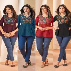 Tops cortos bordados para mujer en seda de algodón multicolor bordado pesado para ropa festiva e informal - Product Image 6