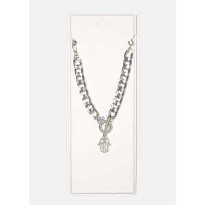 Collana con Mano di Fatima con Catena Placcata Oro Stile Religioso di Tendenza con Pietra Principale in Oro Giallo e Accenti di Perle - Product Image 1