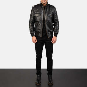 Chaqueta Bomber de Piel de Oveja Auténtica Agent Shadow, Cuello Alto con Cierre de Cremallera, Diseño Reversible, Tallas XS-XL para Otoño - Product Image 3