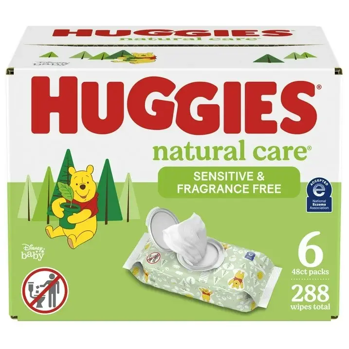 Huggies натуральные чувствительные детские салфетки, без запаха, 6 упаковок, всего 288 Ct