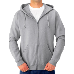 Sudadera con capucha bordada 3D con cremallera completa de algodón estampada en crema de gran tamaño de 600Gsm de alta calidad personalizada para hombres - Product Image 1