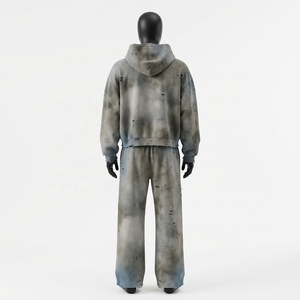 Survêtement personnalisé pour homme, style streetwear, coupe oversize, délavé à l'acide, effet usé, 100% coton épais, effet soleil éclairé - Product Image 2